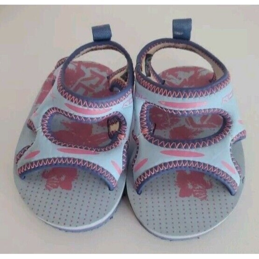 RBX Infant Sz 2 Girls Water Sandals Open Toe Summer Shoe Baby Floral Blue Pink